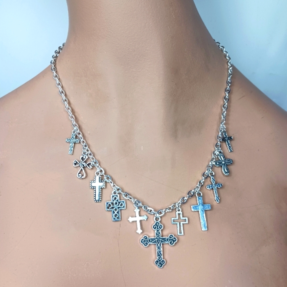 Silver Cross Pendant Necklace.